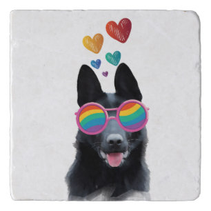 German Shepherd Dog with Hearts Valentine's Day  Trivet