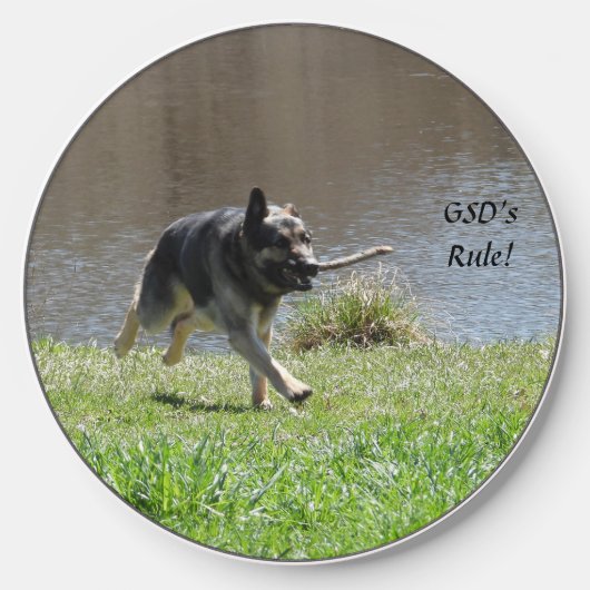 German Shepherd Dog with Stick, GSD Wireless Charger (Front)