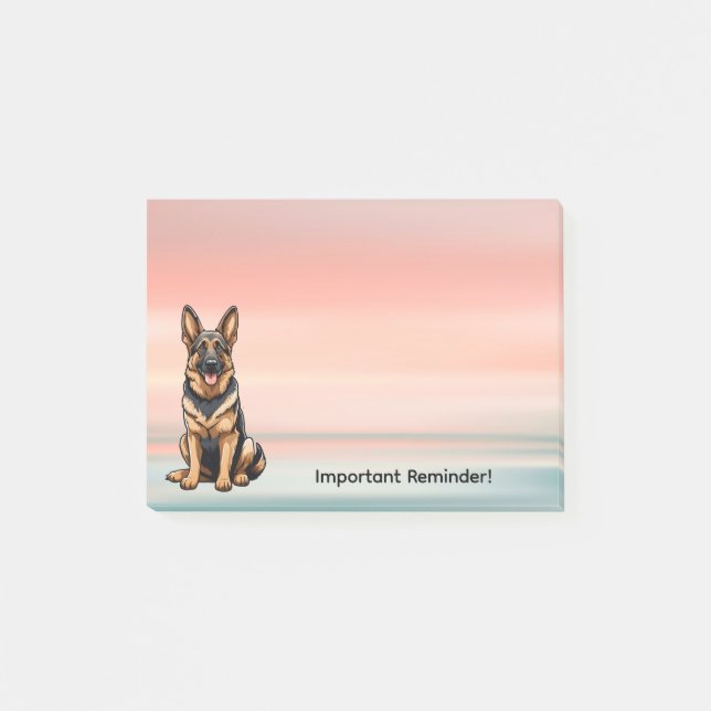 German Shepherd Dog with Sunset Post-it Notes (Front)