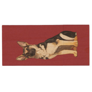 German Shepherd Dog Wood USB Flash Drive