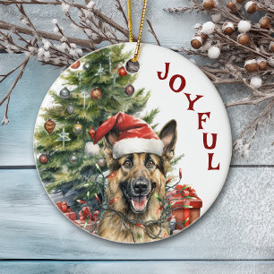 German Shepherd Dog Wrapped in Christmas Lights Ceramic Ornament