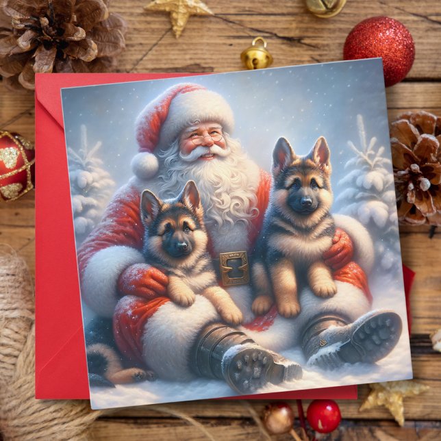 German Shepherd Dogs and Santa Claus Festive Holiday Card (Creator Uploaded)