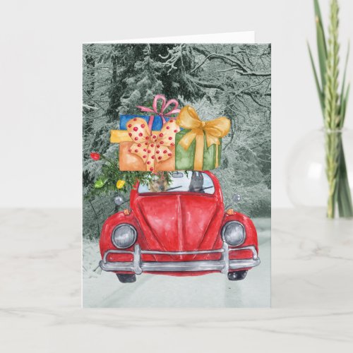 German Shepherd Dogs Christmas Driving it Home ZK Holiday Card