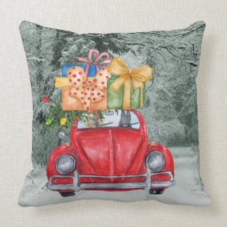 German Shepherd Dogs Christmas Driving it Home, ZK Throw
Pillow