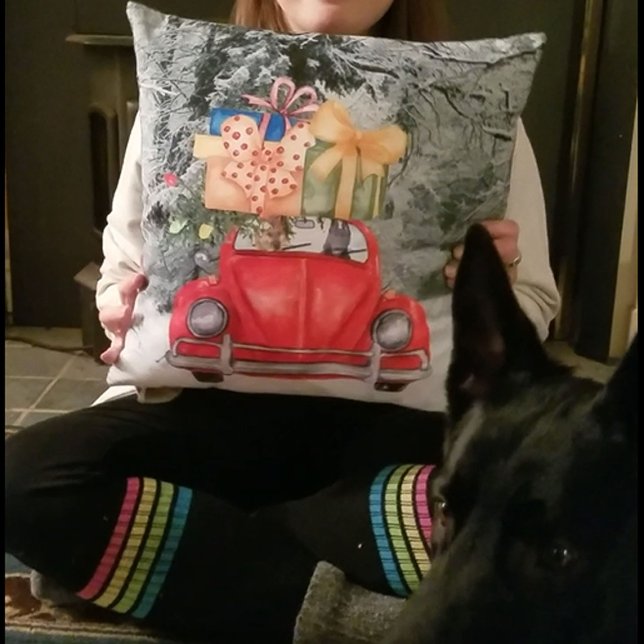 German Shepherd Dogs Christmas Driving it Home, ZK Throw Pillow (German Shepherd Dogs Christmas Driving it Home Throw Pillow)
