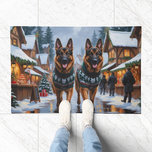 German Shepherd Dogs Christmas Snow Holiday Doormat (Indoor)