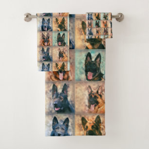 German Shepherd Dogs - GSD - Digital Art Collage Bath Towel Set