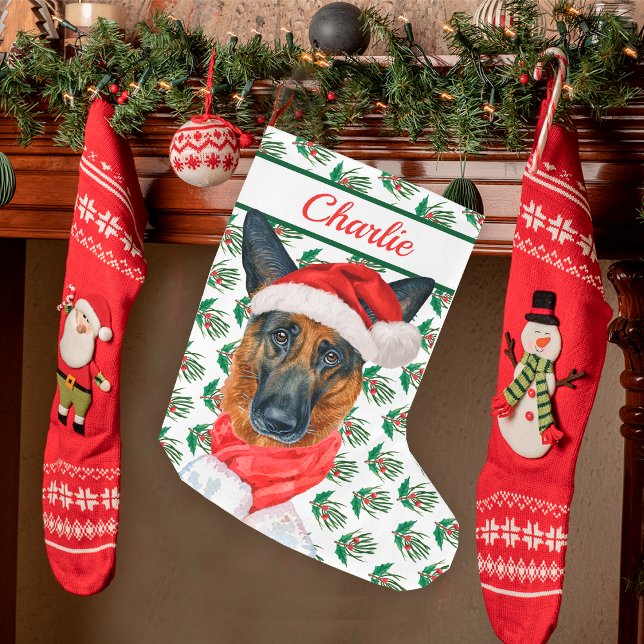 German Shepherd Dog's Name Watercolor  Large Christmas Stocking (Creator Uploaded)