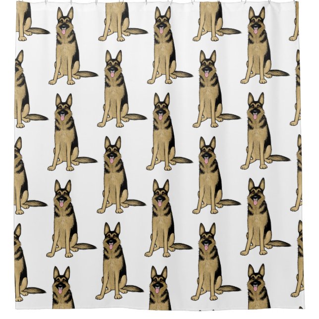 German Shepherd Dogs Pattern | Fun Pet Art Shower Curtain (Front)