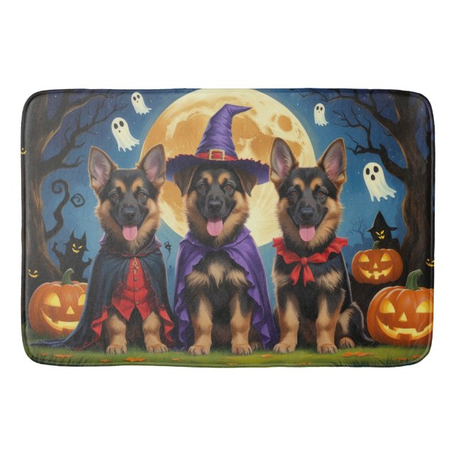 German Shepherd Dogs Pumpkin Halloween Funny Bath Mat (Front)