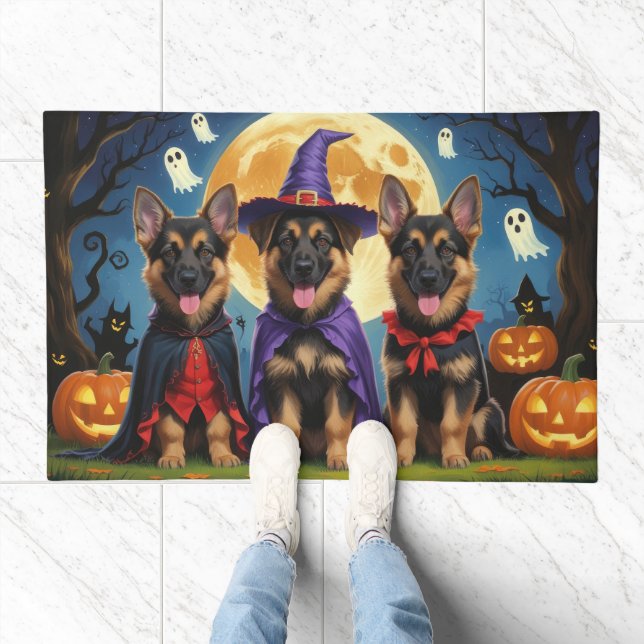 German Shepherd Dogs Pumpkin Halloween Funny Doormat (Indoor)