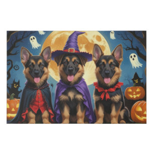 German Shepherd Dogs Pumpkin Halloween Funny Faux Canvas Print