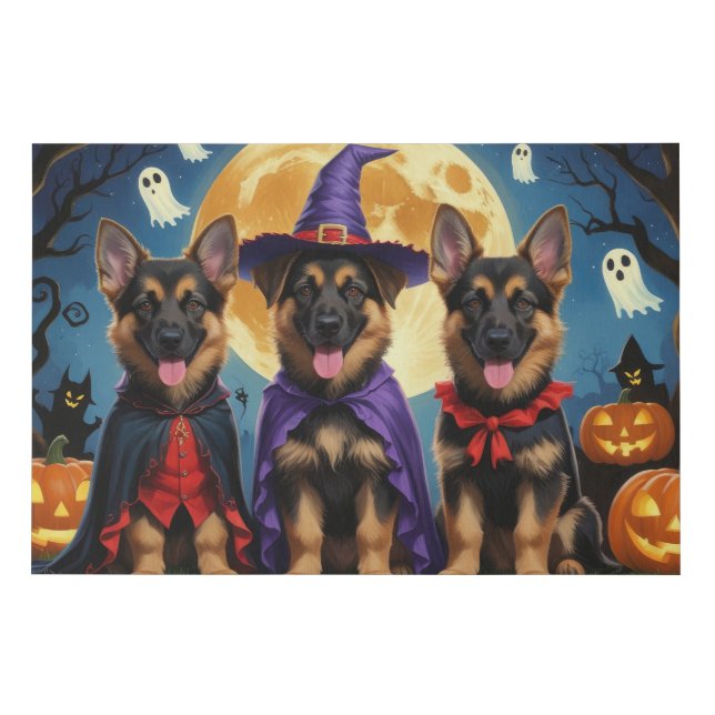 German Shepherd Dogs Pumpkin Halloween Funny Faux Canvas Print (Front)