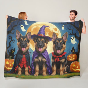 German Shepherd Dogs Pumpkin Halloween Funny Fleece Blanket