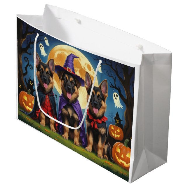 German Shepherd Dogs Pumpkin Halloween Funny Large Gift Bag (Front Angled)