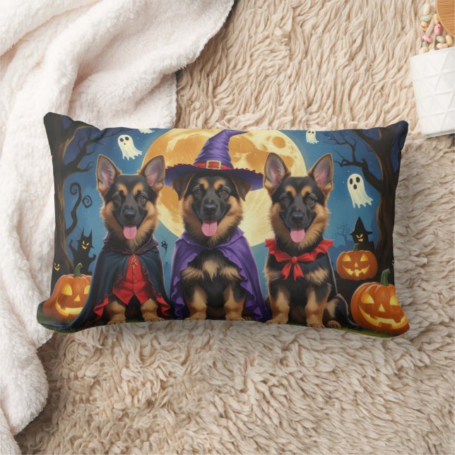 German Shepherd Dogs Pumpkin Halloween Funny Lumbar Pillow (Blanket)