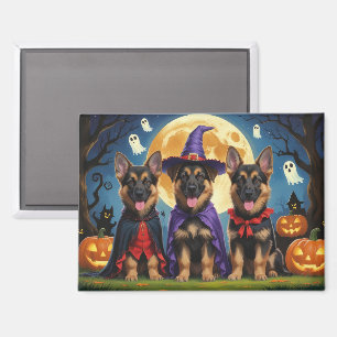 German Shepherd Dogs Pumpkin Halloween Funny Magnet