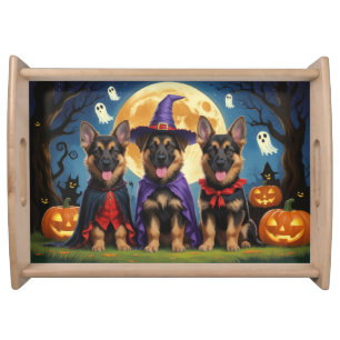German Shepherd Dogs Pumpkin Halloween Funny Serving Tray