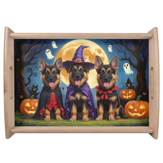 German Shepherd Dogs Pumpkin Halloween Funny Serving Tray (Front)