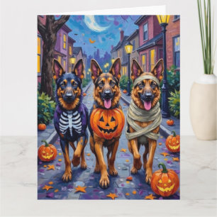 German Shepherd Dogs Trick-or-Treating Halloween Card
