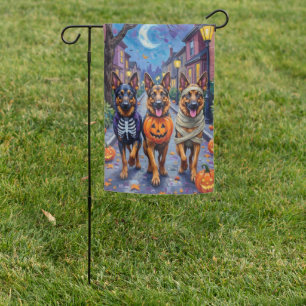 German Shepherd Dogs Trick-or-Treating Halloween Garden Flag