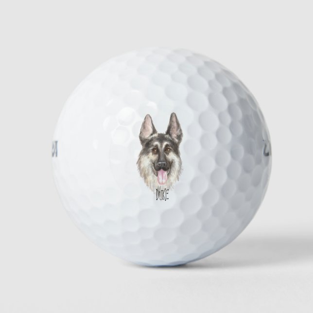German Shepherd Drawing Personalized Name Golf Balls (Front)