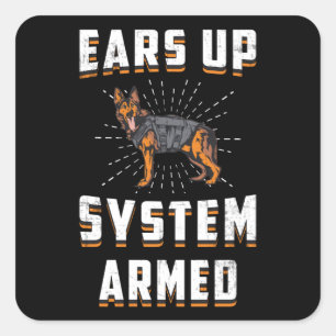 German Shepherd Ears Up System Armed Dog Vintage Square Sticker