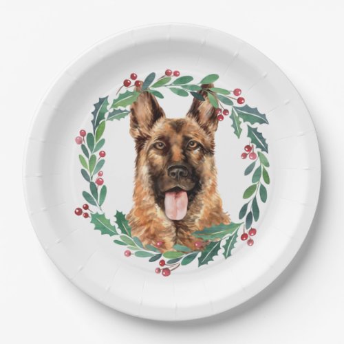 German Shepherd Elegant Dog Christmas Holiday Paper Plates