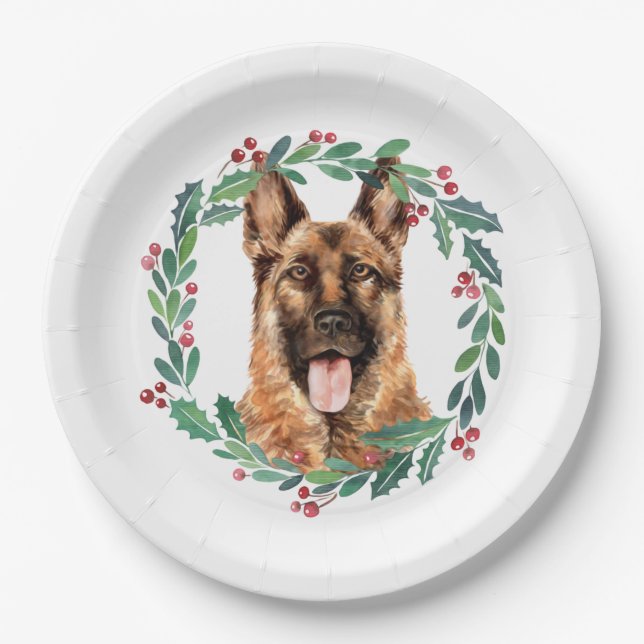 German Shepherd Elegant Dog Christmas Holiday Paper Plates (Front)