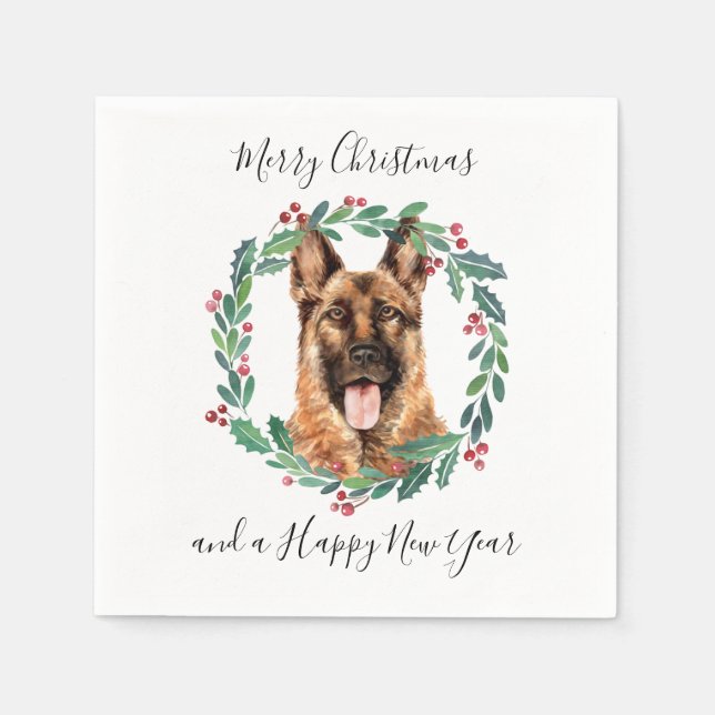 German Shepherd Elegant Dog Merry Christmas  Napkins (Front)