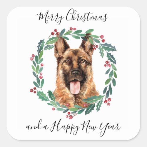 German Shepherd Elegant Dog Merry Christmas Square Sticker