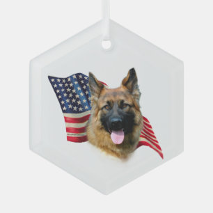 German Shepherd Flag Glass Ornament