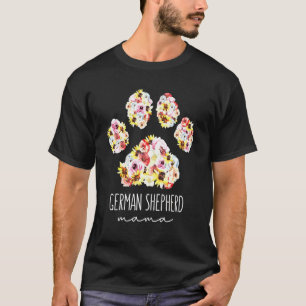 German Shepherd Floral Paw Dog Mom T-Shirt