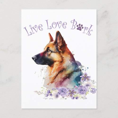 German Shepherd Floral Postcard