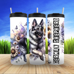 German Shepherd Floral Spirit Thermal Tumbler
