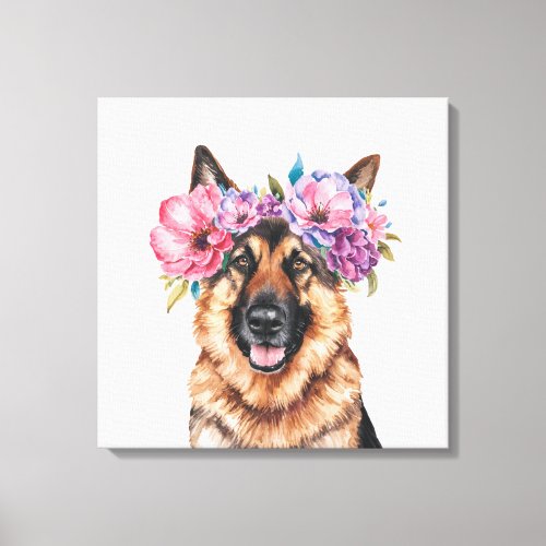 German Shepherd Flower Crown Watercolor Print