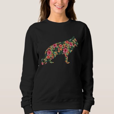 German Shepherd Flower  Dog Silhouette Floral Sweatshirt