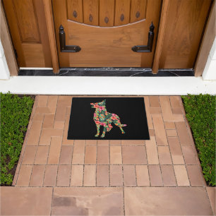 German Shepherd Flower Funny Dog Silhouette Floral Doormat