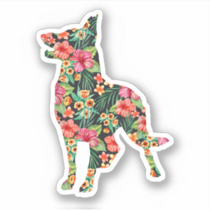 German Shepherd Flower Funny Dog Silhouette Floral Sticker