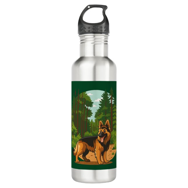 German Shepherd Forest Adventure Dog  Stainless Steel Water Bottle (Front)
