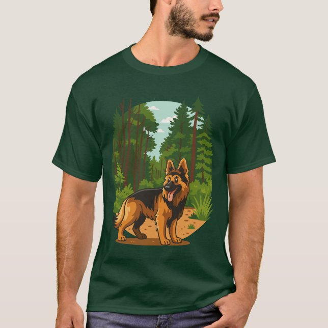 German Shepherd Forest Adventure Dog  T-Shirt (Front)