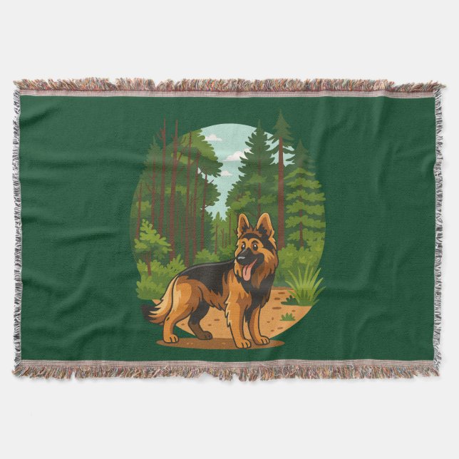 German Shepherd Forest Adventure Dog  Throw Blanket (Front)