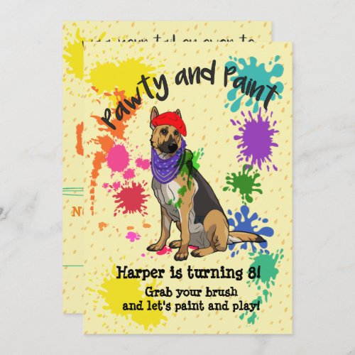 German Shepherd Fun Art Birthday Party Invitation