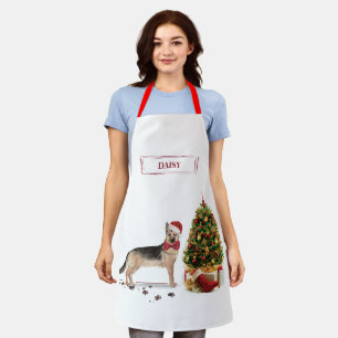 German Shepherd Funny Christmas Dog with Tree Apron