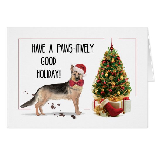 German Shepherd Funny Christmas Dog with Tree Cards (Front Horizontal)