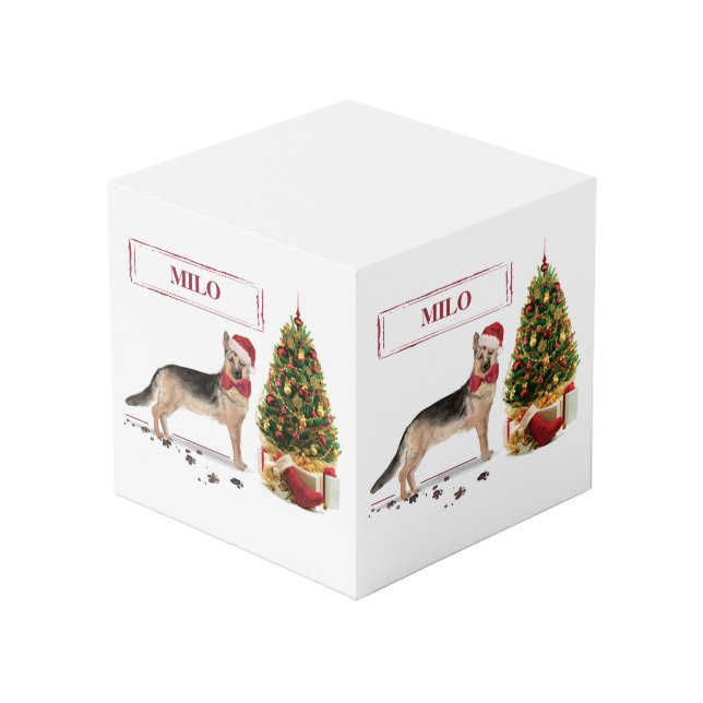 German Shepherd Funny Christmas Dog with Tree Cube (Back Angled)