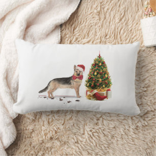 German Shepherd Funny Christmas Dog with Tree Lumbar Pillow