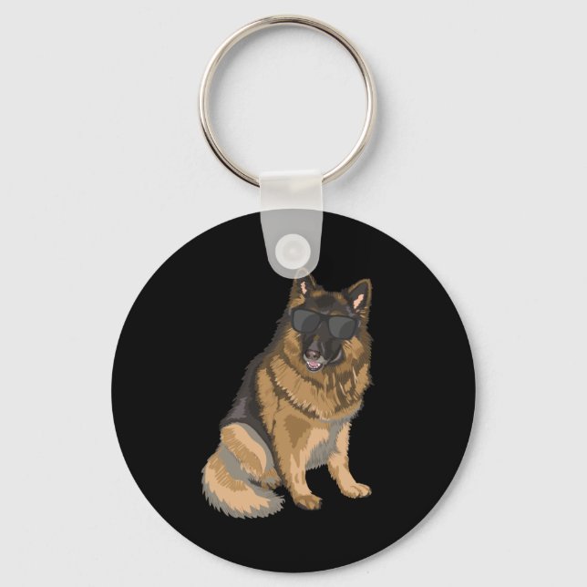 German Shepherd Funny Dog With Sunglasses Keychain (Front)