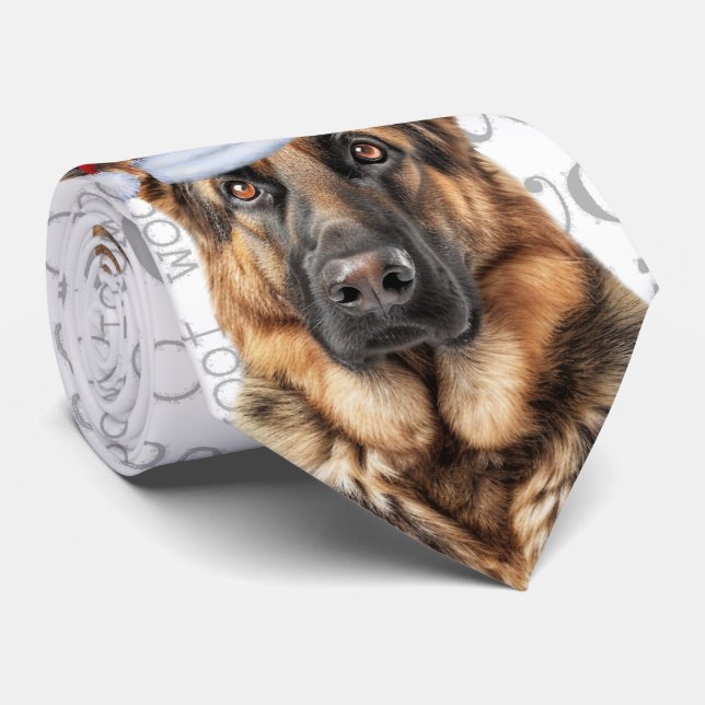 German Shepherd Funny Woof Christmas Dog Lover Neck Tie (Rolled)