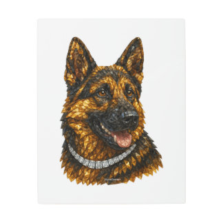 German Shepherd Gemstone Mosaic Luxury Metal Print